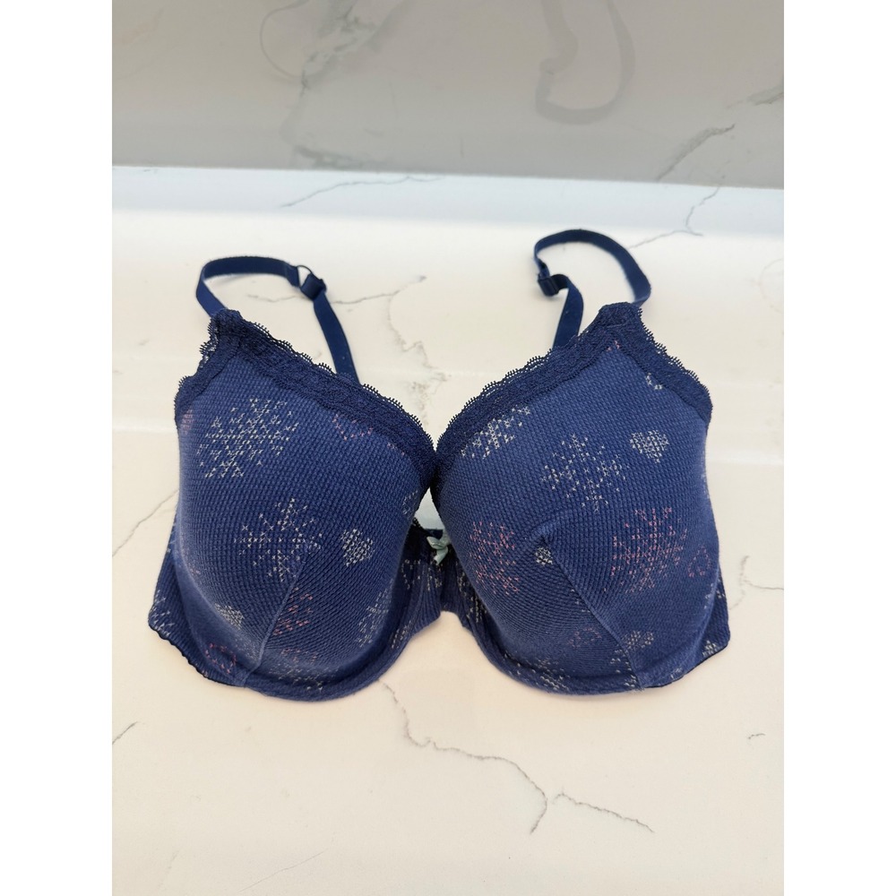 Victoria's Secret Bra Womens 36DD Navy Cotton Snowflake Lined Perfect Coverage